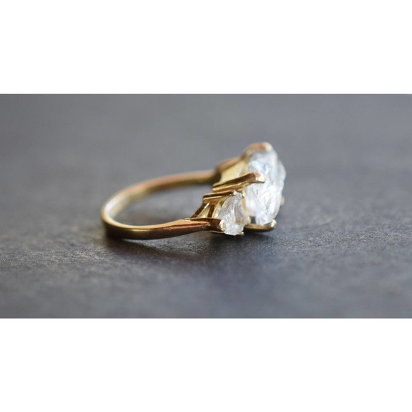 Gold Engagement Ring, 14k Solid Gold, Three Stone Wedding Ring - Picture 3 of 4